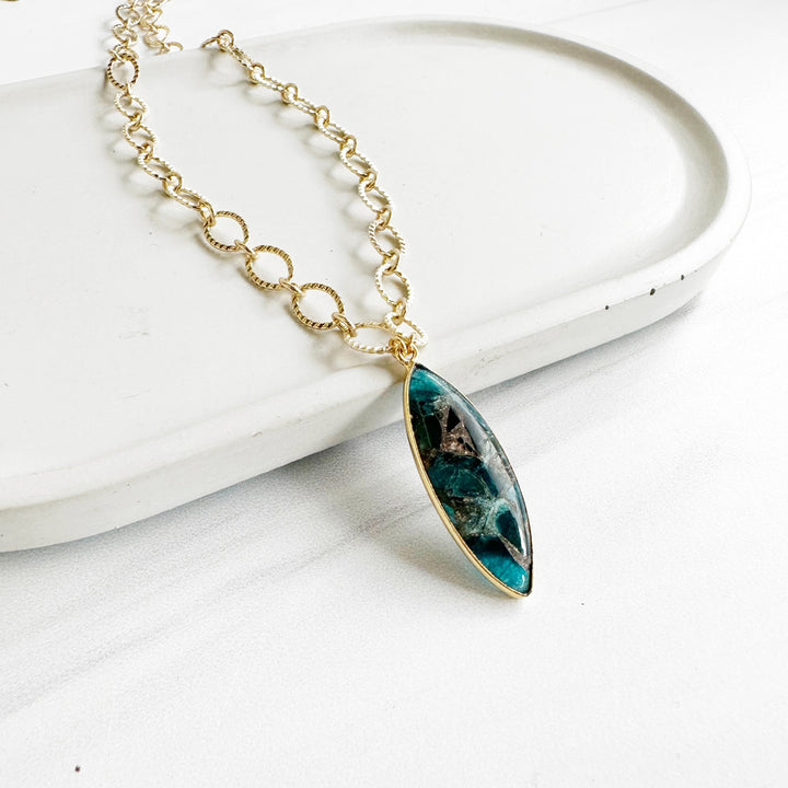 Teal Marquise Mojave Necklace with Chunky Gold Chain
