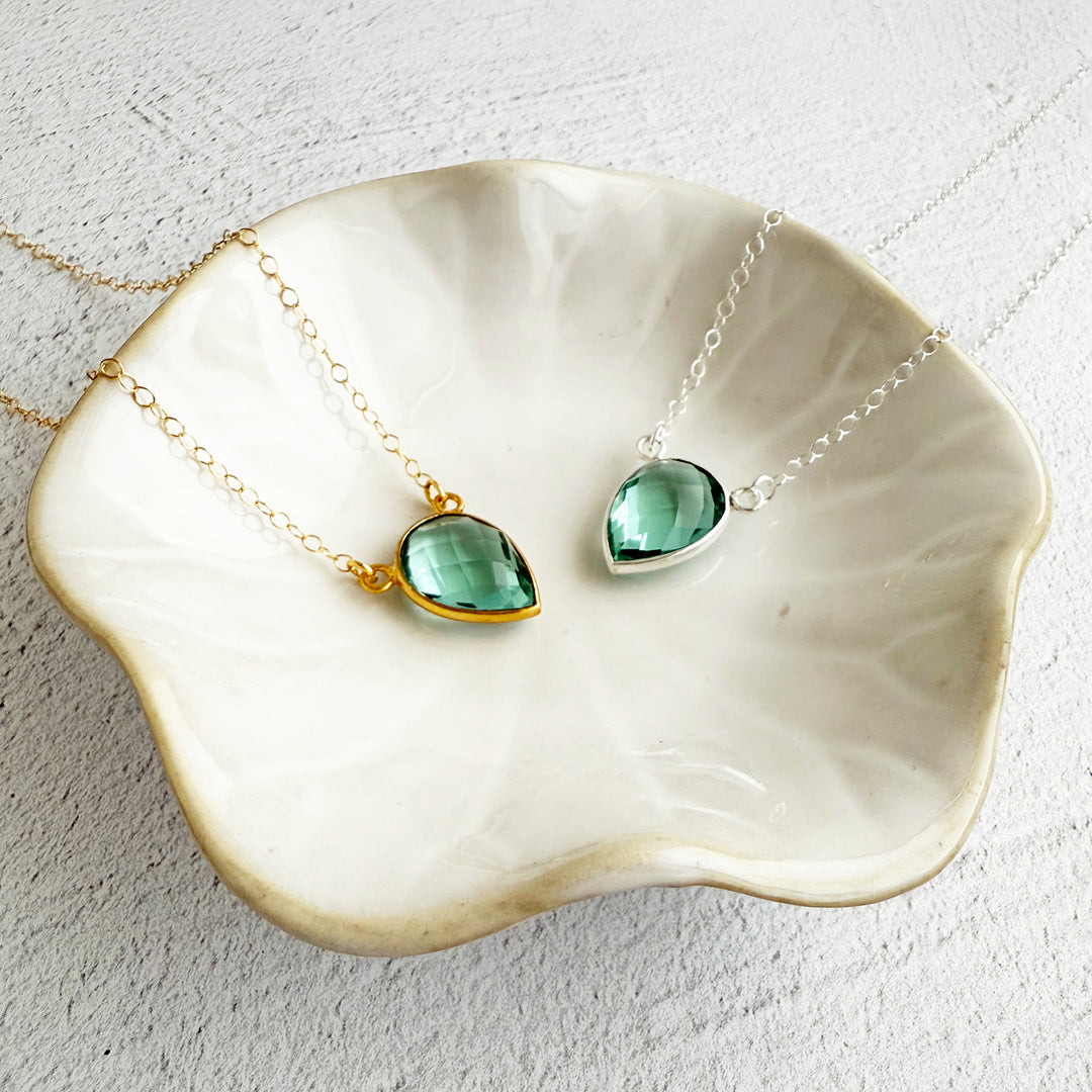 Aquamarine Quartz Inverted Teardrop Bezel Necklace