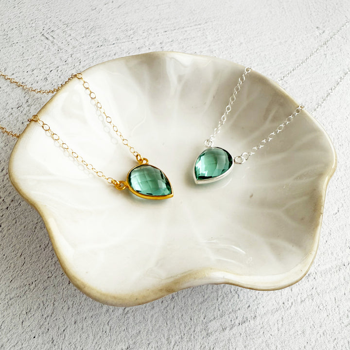 Aquamarine Quartz Inverted Teardrop Bezel Necklace