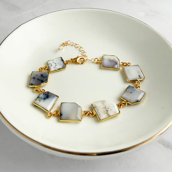 Dendrite Opal Freeform Chunky Bracelet in Gold