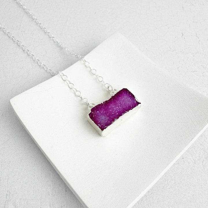 Fuchsia Druzy Bar Necklace in 14k Gold Filled and Sterling Silver