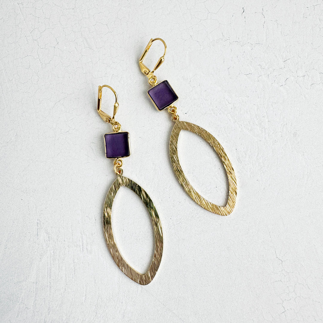 Amethyst Marquise Dangle Earrings in Brushed Gold