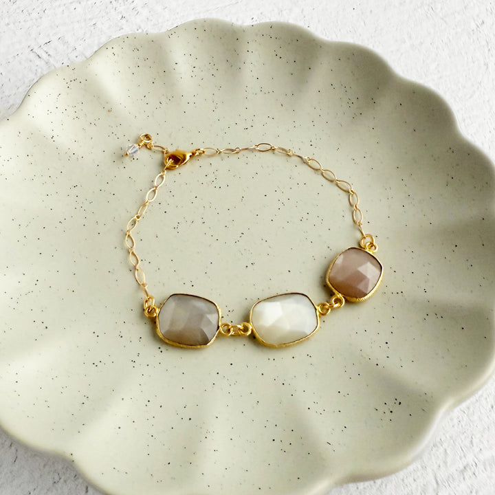 Triple Jewel Bracelet in Gold with Multicolor Freeform Stones