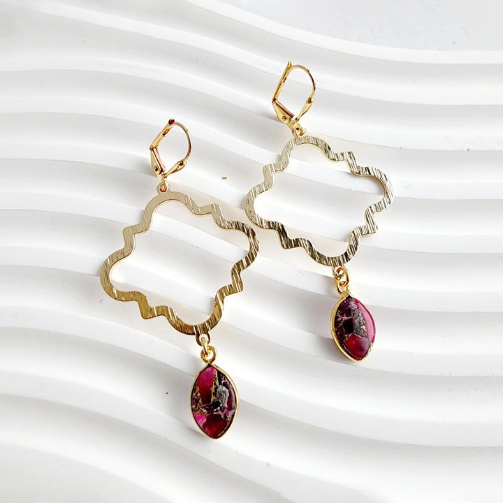 Ruby Mojave Quatrefoil Dangle Earrings in Brushed Gold