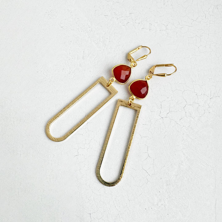 Carnelian Horseshoe Dangle Earrings in Brushed Gold