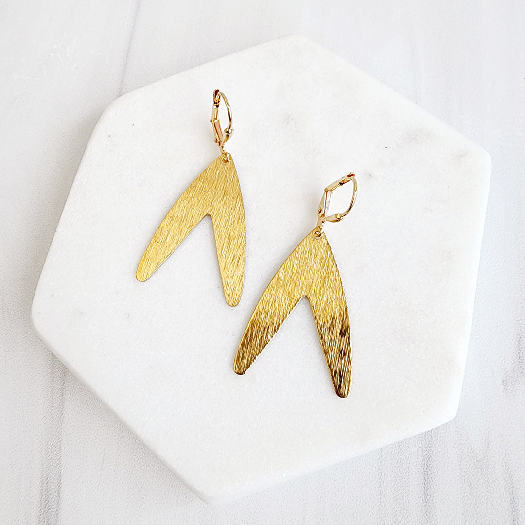 Simple V Shaped Earrings in Brushed Brass Gold