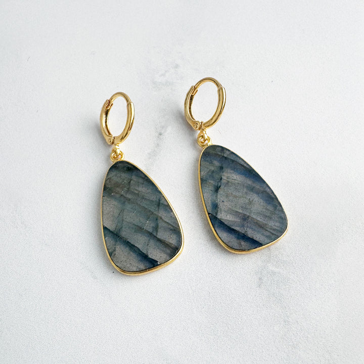 Statement Gemstone Slice Drop Earrings in Gold - Labradorite