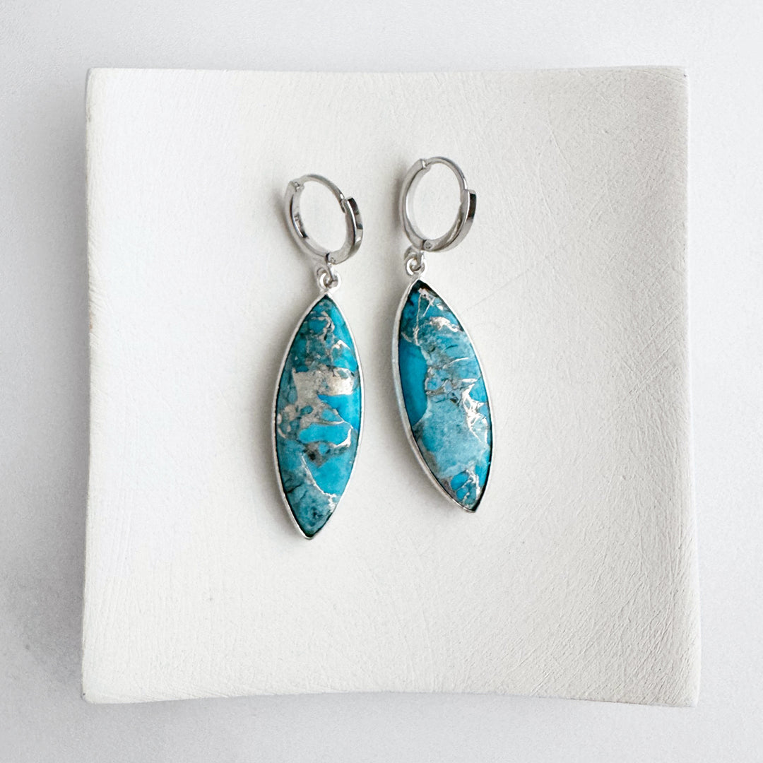 Turquoise Mojave Marquise Huggie Earrings in Silver