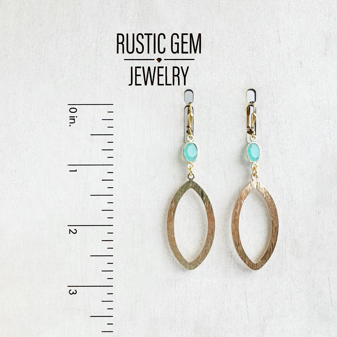 Aqua Stone Marquise Dangle Earrings in Brushed Gold