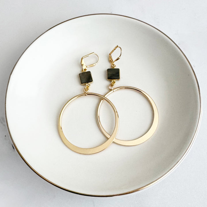 Labradorite Hoop Dangle Earrings in Gold