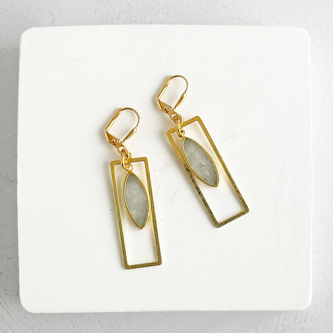Moonstone Open Rectangle Earrings in Brushed Gold