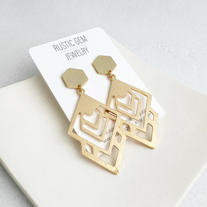 Abstract Shape Post Earrings in Brushed Gold