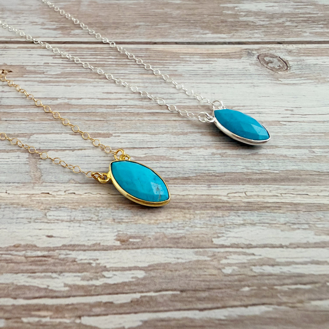 Turquoise Howlite Vertical Marquise Bezel Pendant Necklace