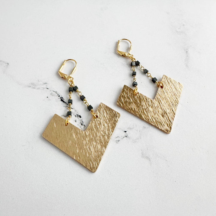 Beaded Statement Dangle Earrings in Brushed Gold