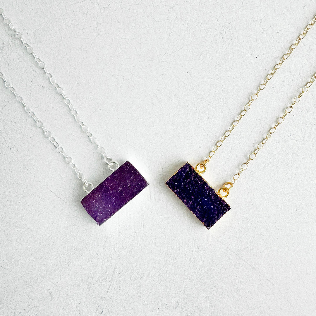 Purple Druzy Bar Necklace in 14k Gold Filled and Sterling Silver