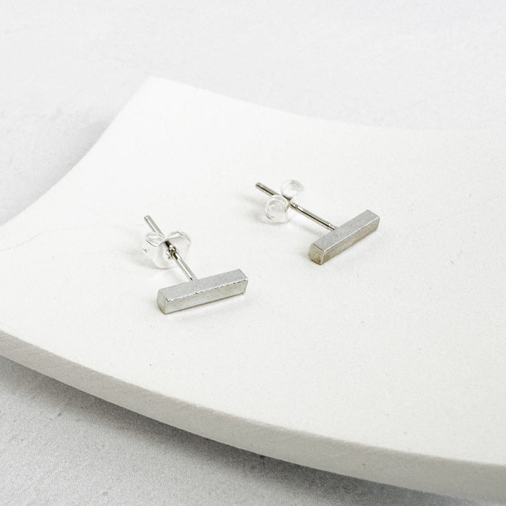 Bar Stud Earrings in Silver