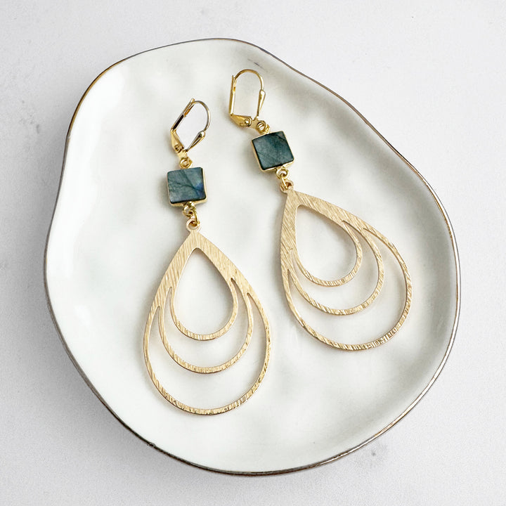 Labradorite Multiple Teardrop Earrings in Brushed Gold