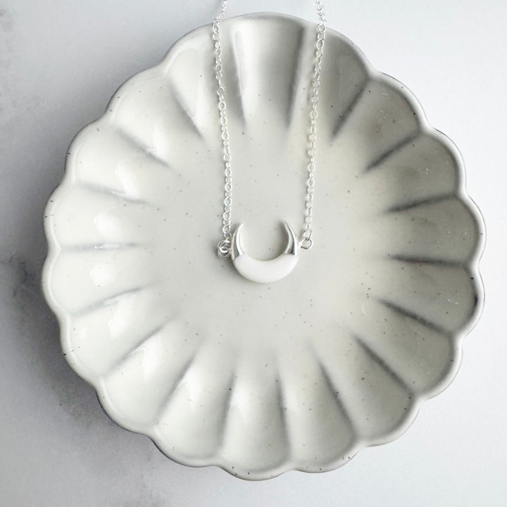 White Shell Crescent Necklace in Sterling Silver