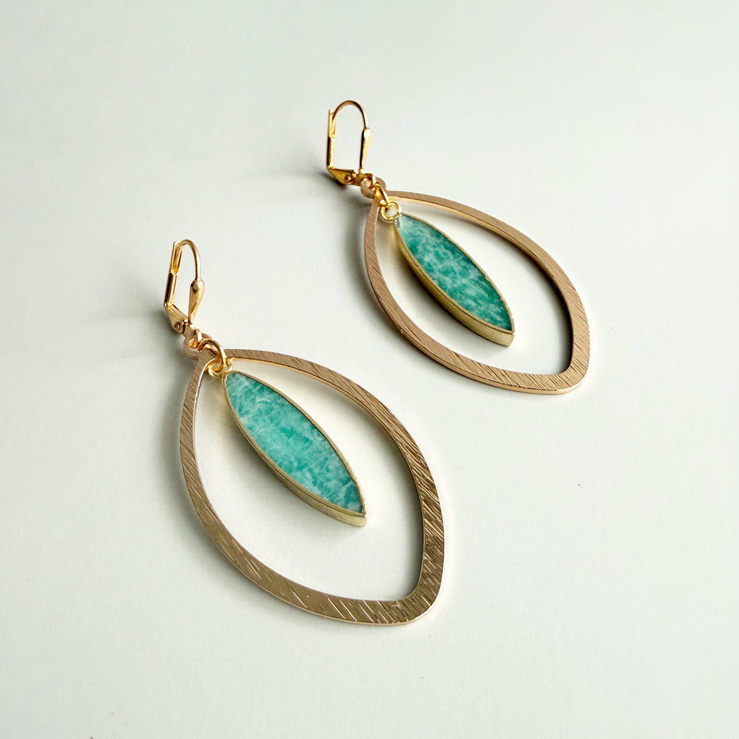 Amazonite Marquise Dangle Statement Earrings in Gold