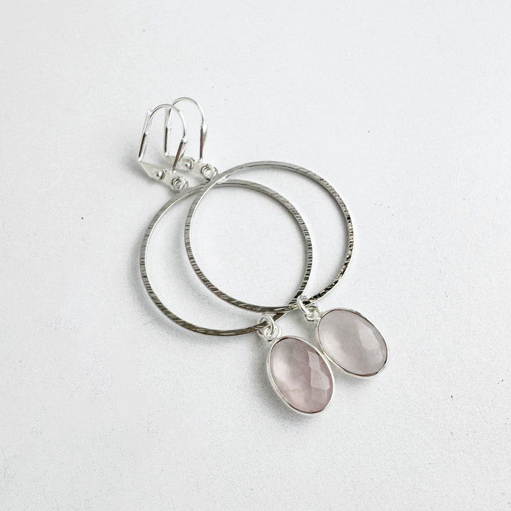Rose Quartz Oval Hoop Dangle Earrings