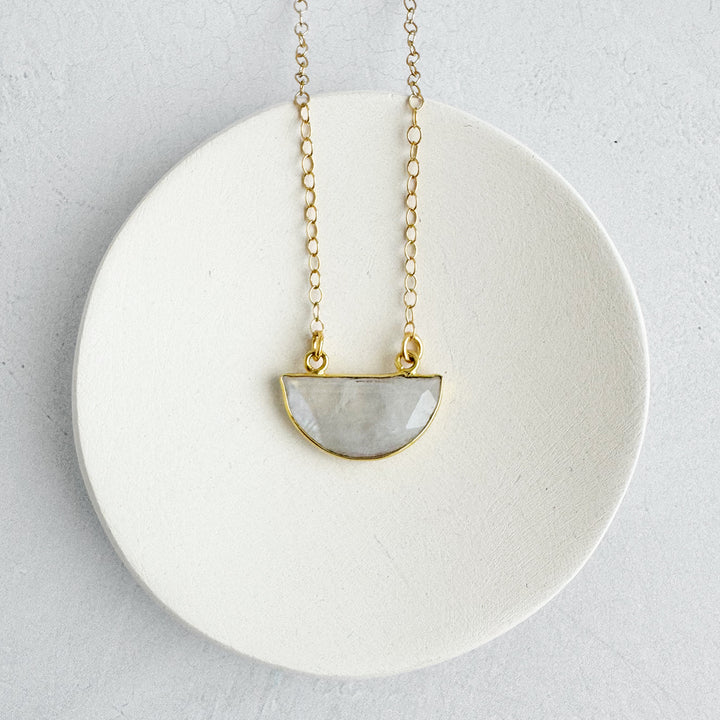 Small Moonstone Half Moon Crescent Necklace in Gold and Silver