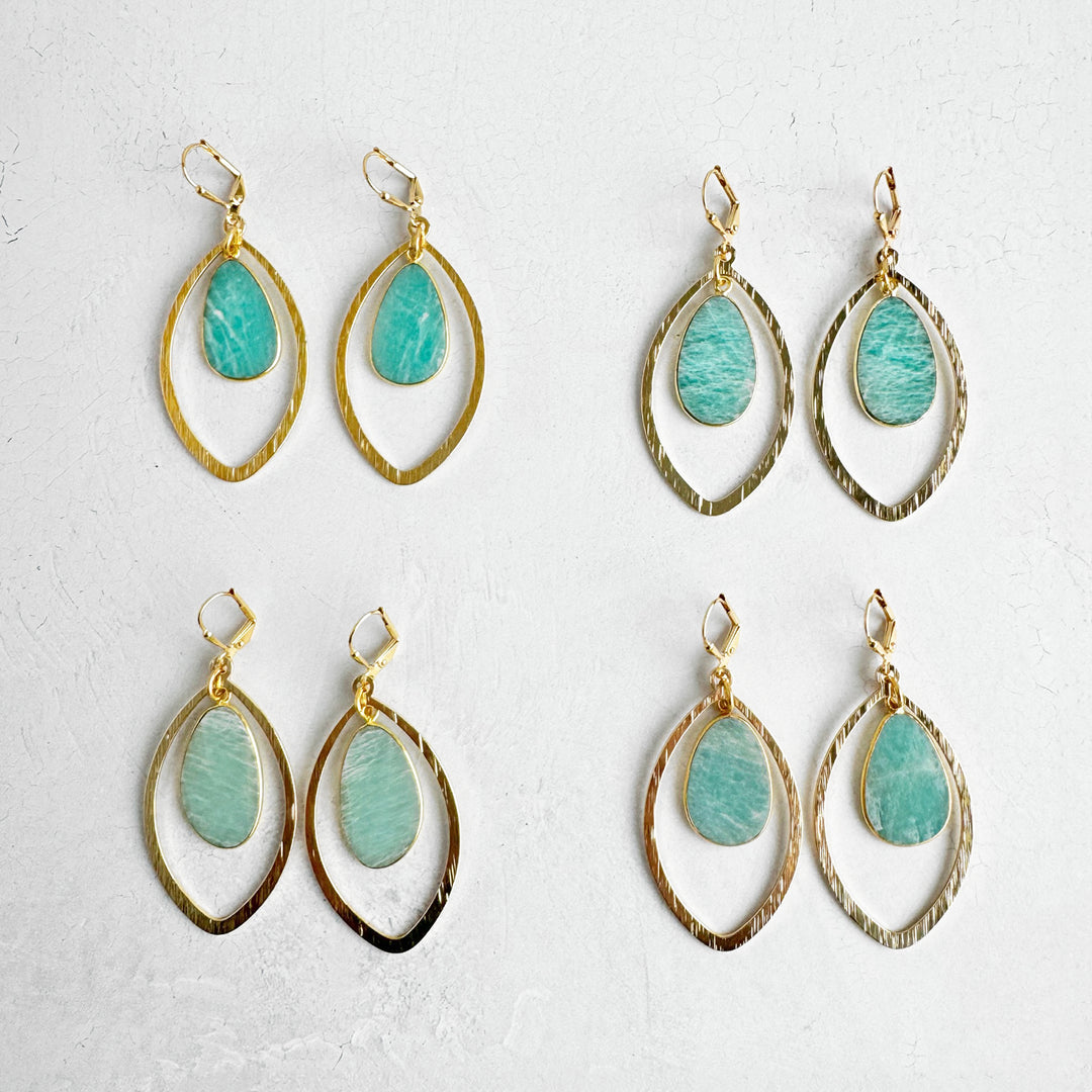 Amazonite Marquise Dangle Earrings in Brushed Gold