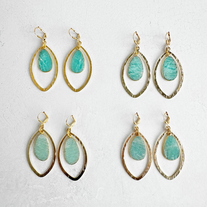 Amazonite Marquise Dangle Earrings in Brushed Gold