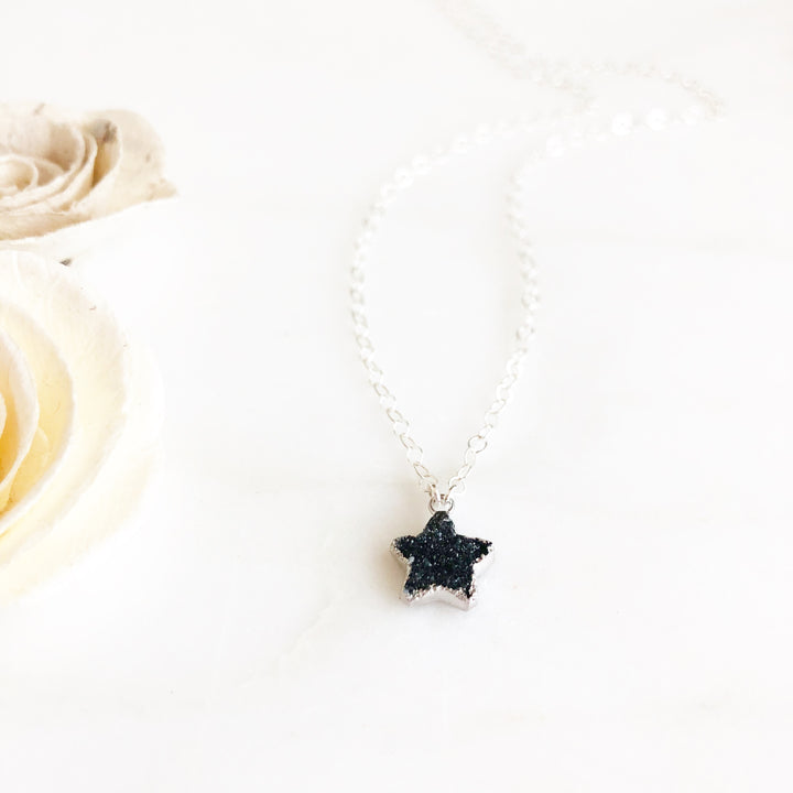 Black Druzy Star Necklace in Sterling Silver