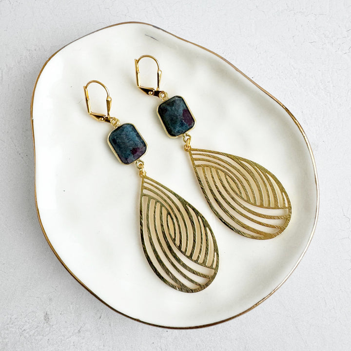 Ruby Zosite Swirl Teardrop Earrings in Brushed Gold