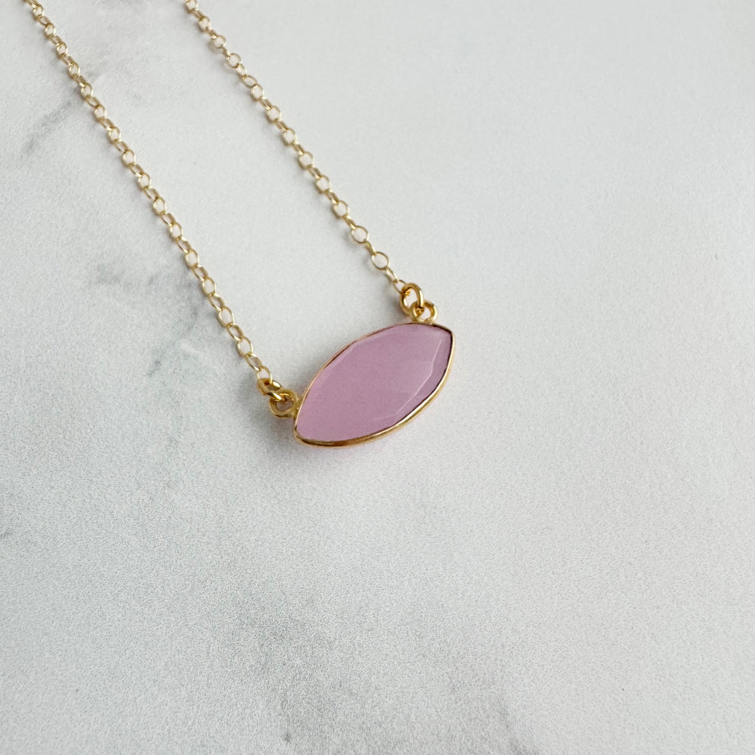 Rose Quartz Marquise Pendant Necklace in Gold