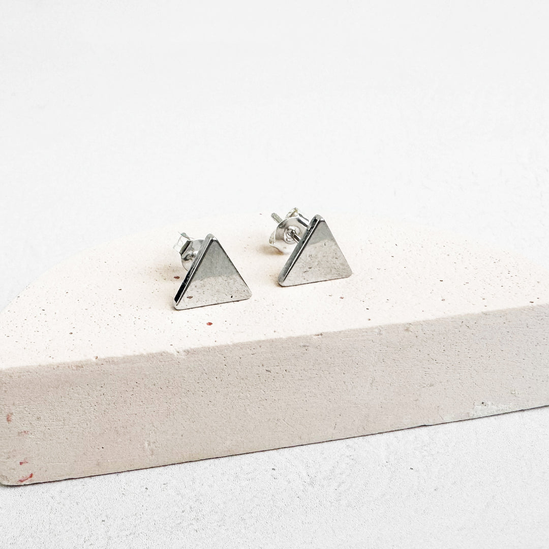 Triangle Stud Earrings in Silver