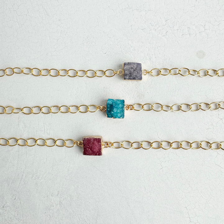 Druzy Square Bracelet with Chunky Gold Chain