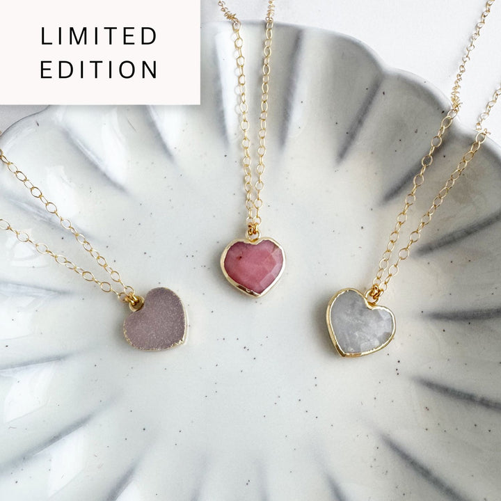 Dainty Heart Gemstone Necklace in Gold