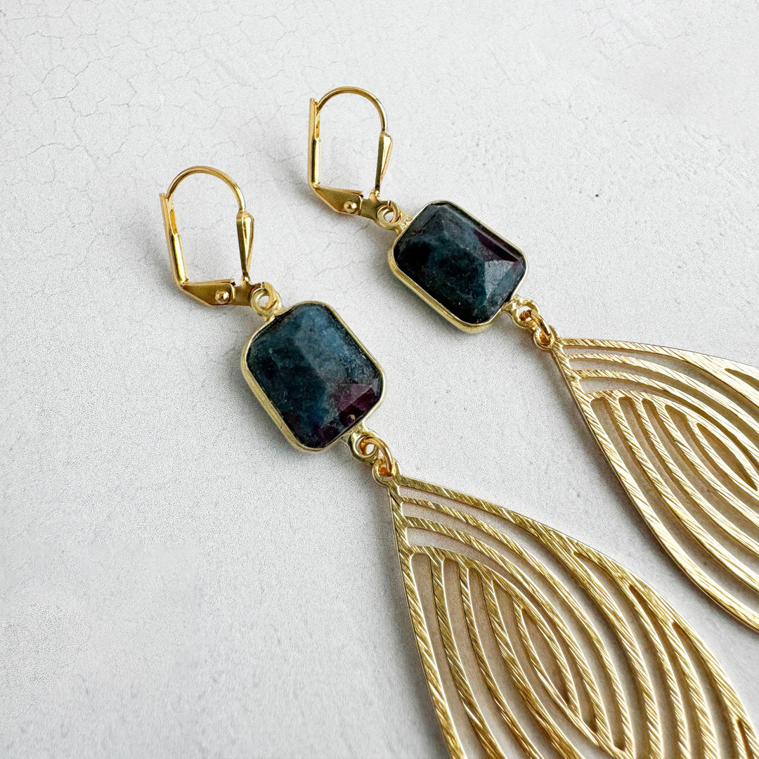 Ruby Zosite Swirl Teardrop Earrings in Brushed Gold