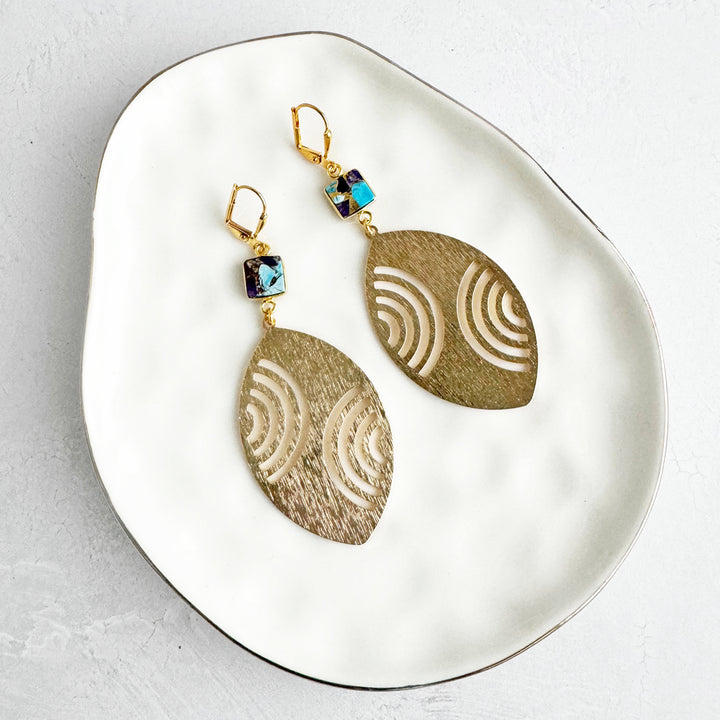 Mojave Rainbow Etched Marquise Earrings in Brushed Gold