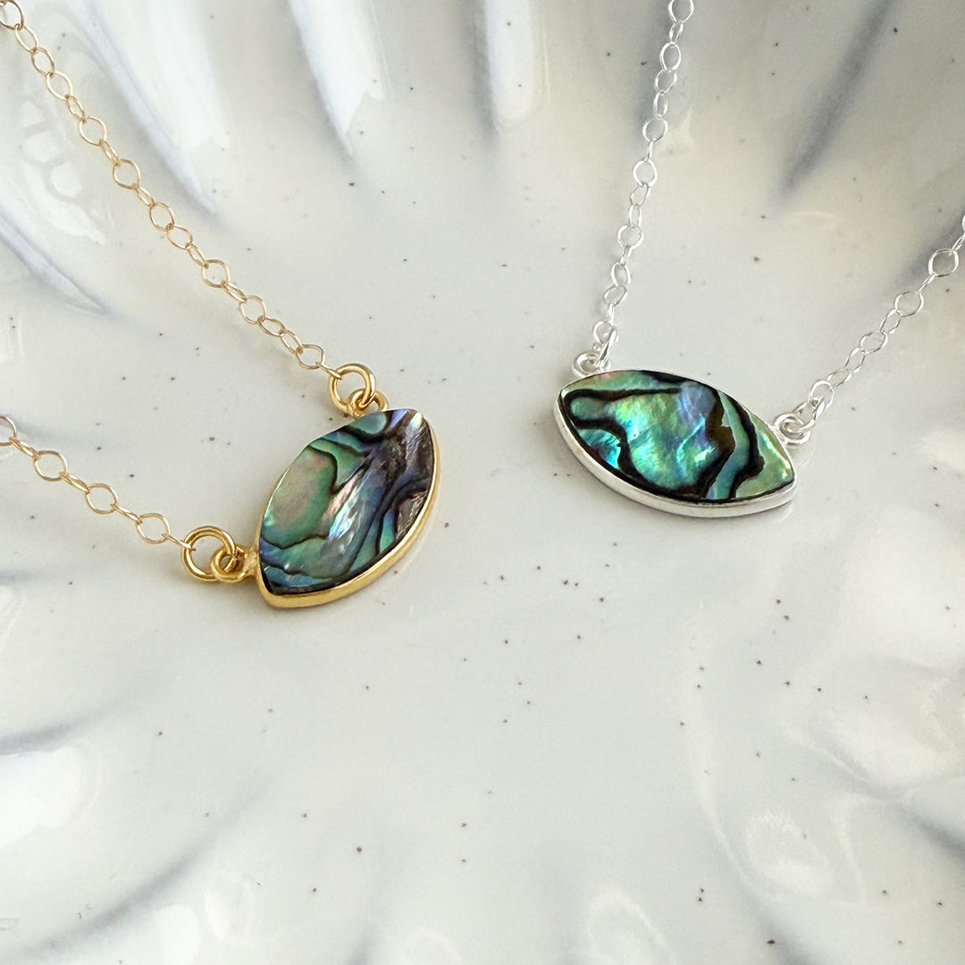 Abalone Marquise Bezel Pendant Necklace