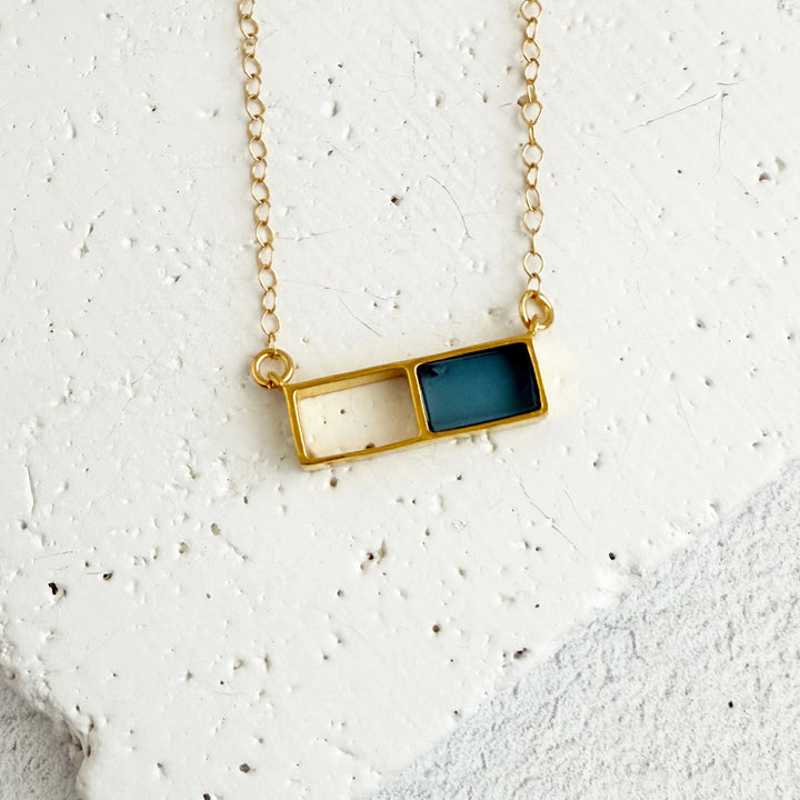 Rectangle Window Gemstone Pendant Necklace in Gold