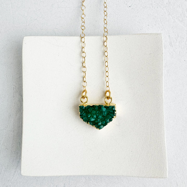 Small Green Druzy Chevron Necklace in 14k Gold Filled and Sterling Silver