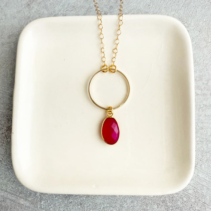 Gemstone and Circle Pendant Necklaces in Gold