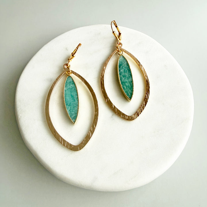 Amazonite Marquise Dangle Statement Earrings in Gold