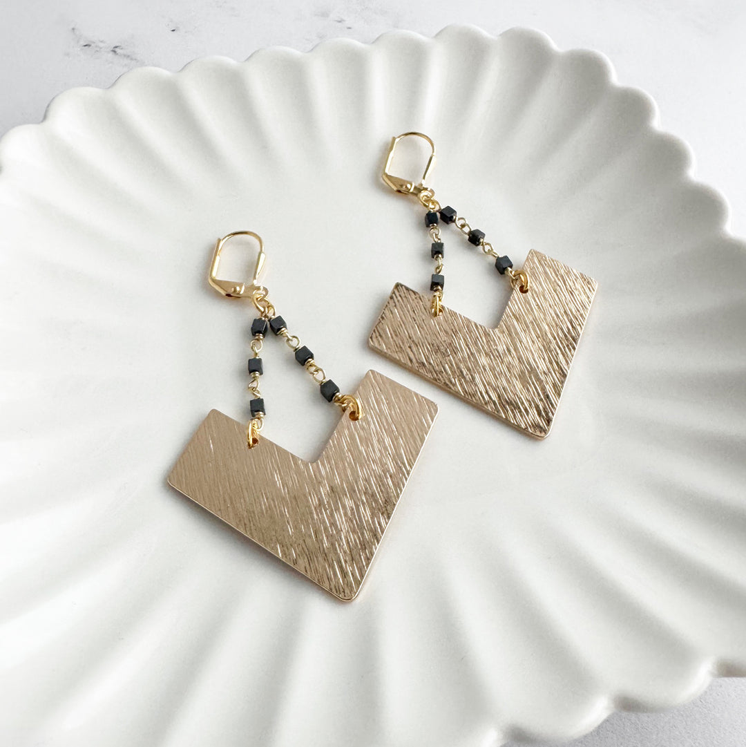 Beaded Statement Dangle Earrings in Brushed Gold