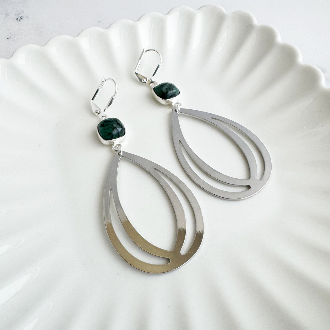 Emerald and Layered Teardrop Statement Earrings