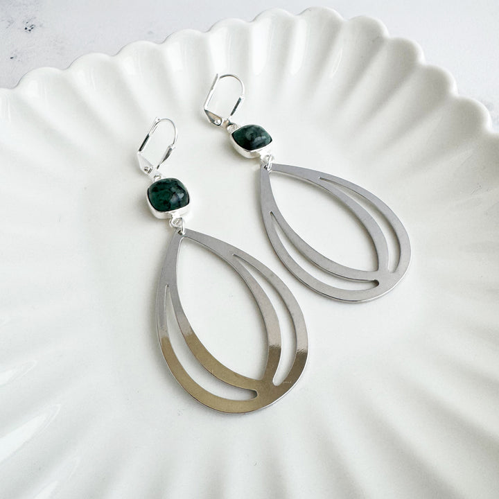 Emerald and Layered Teardrop Statement Earrings