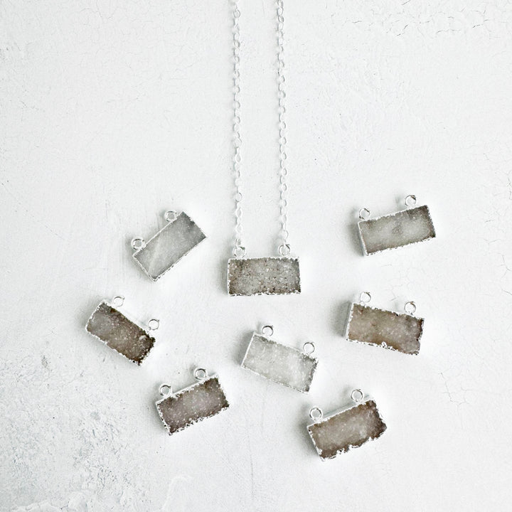 White Grey Druzy Bar Necklace in Gold and Silver