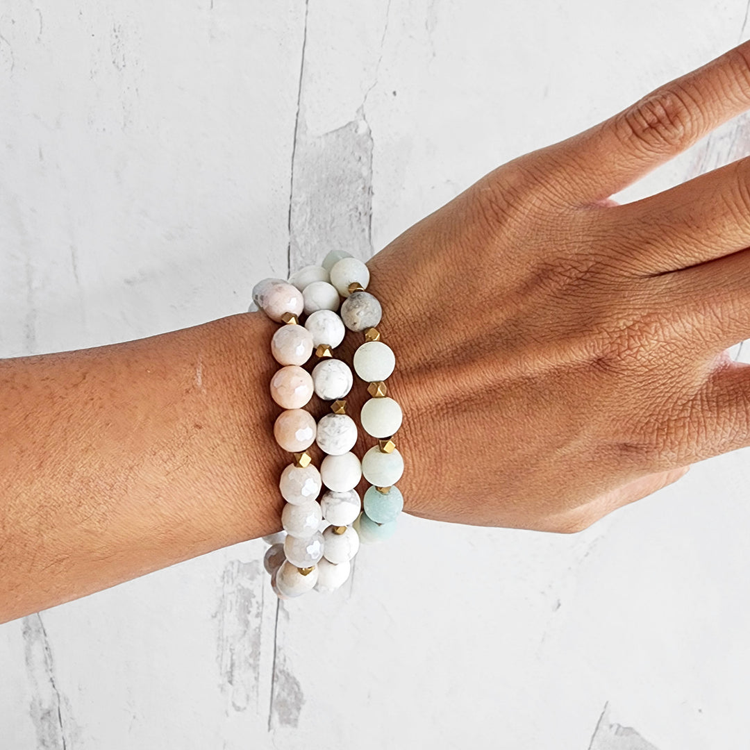 Mystic Pink White and Blue Beaded Bracelets Set