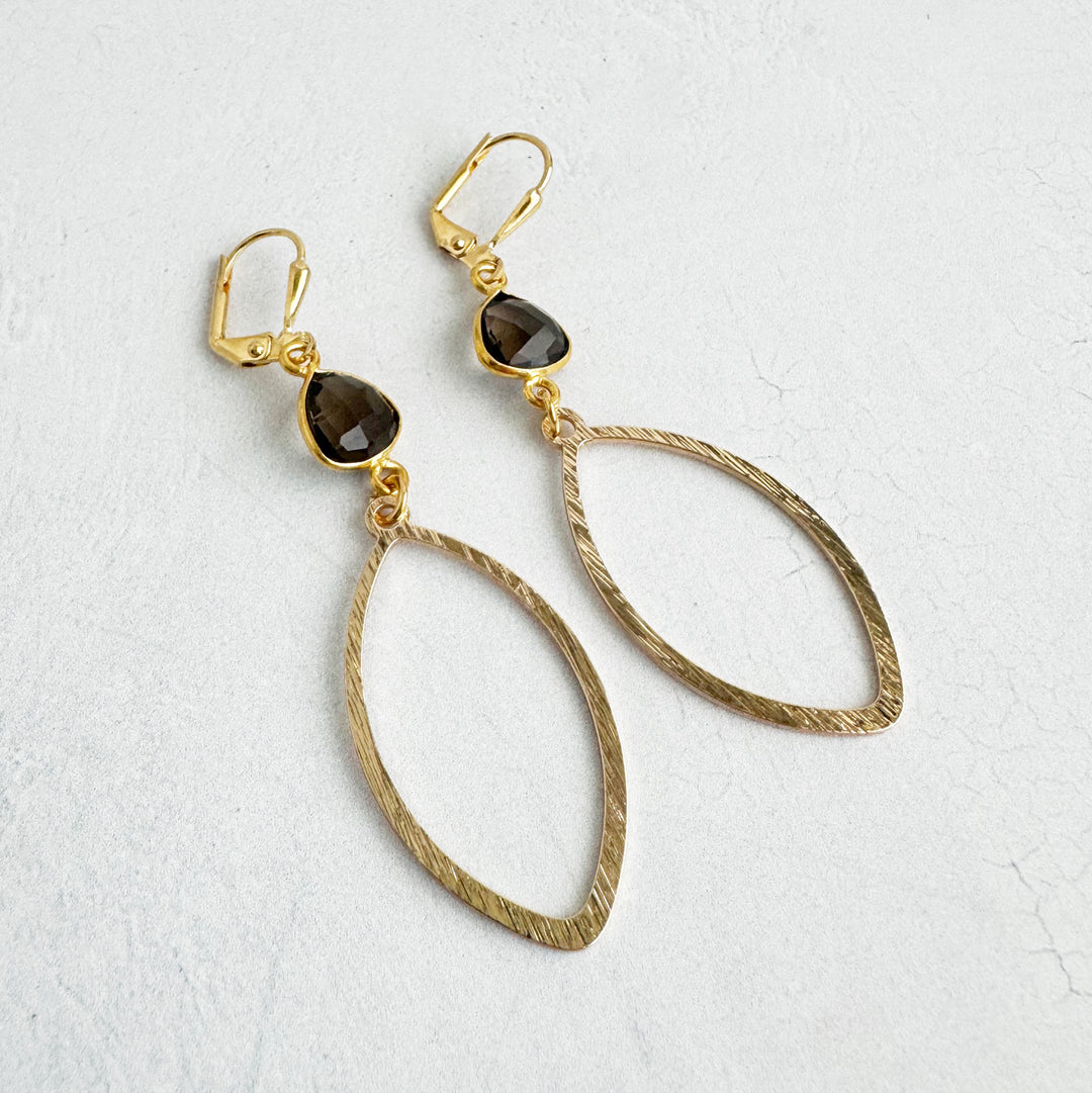 Smoky Quartz Marquise Dangle Earrings in Brushed Gold