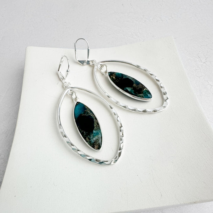 Apatite Mojave Hammered Marquise Dangle Earrings in Silver