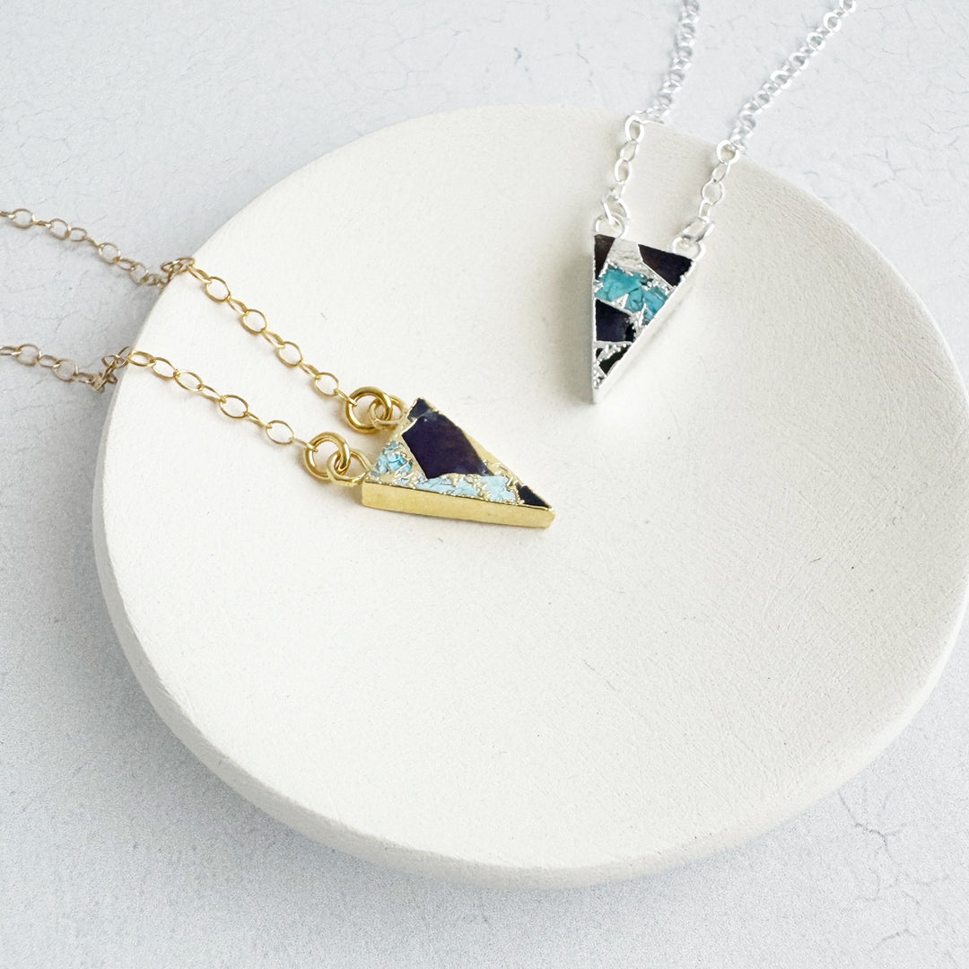 Amethyst Tuquoise Mojave Triangle Necklace in Gold and Silver