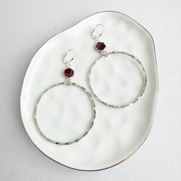 Fuchsia Mojave Hammered Hoop Earrings in Silver