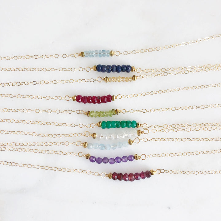 Birthstone Beaded Bar Necklace in Gold